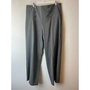 Ashley Stewart Sz 16W Button Front Nautical Grey White Pinstripe Wide Leg Pant T